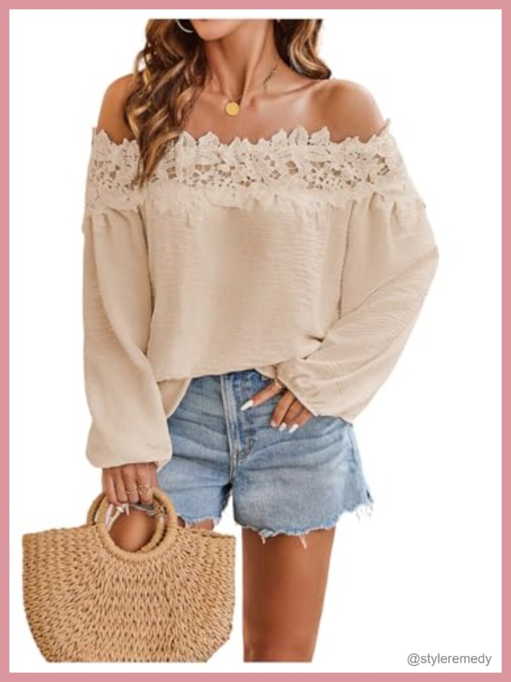 Lace Off Shoulder Bishop Sleeve Blouse Long Sleeve Top